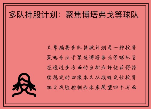 多队持股计划：聚焦博塔弗戈等球队